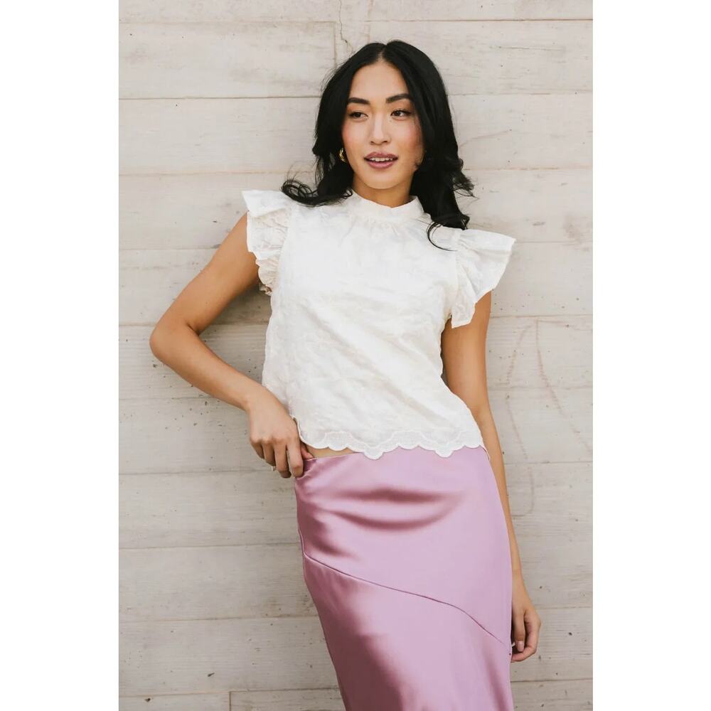 Boheme Womens Ivory Embroidered Blouse Lace Floral Boho Short Sleeve - XL (NWT)